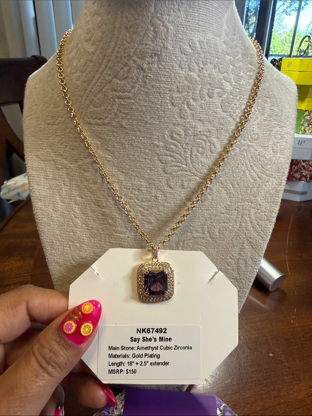 Say She's Mine Gold-Plated Necklace with Purple Amethyst CZ Pendant